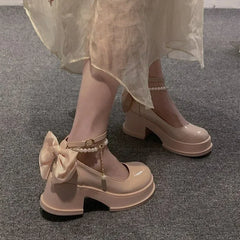 LBSFY -Women Thick Platform Mary Janes Lolita Shoes Party Pumps Summer 2024 New High Heels Sandals Bow Chain Mujer Shoes Oxford Zapatos