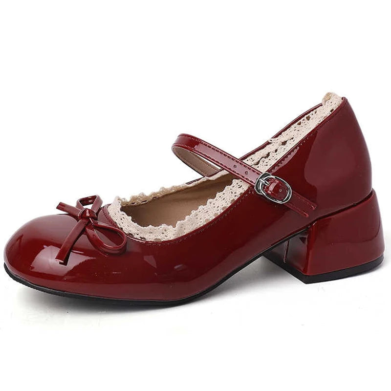 LBSFY -Autumn Women Mary Jane Shoes Fashion Butterfly-knot Dress Shoes Ladies Concise Outdoor Thick Heel Leather Shoes