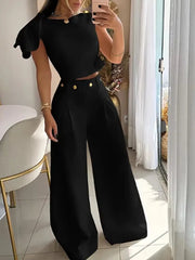 LBSFY  -  2 Pieces Sets Women Sleeveless Tee And Wide Leg Pant Outfits Casual Summer 2 Pieces Pant Sets Casual Suits  Women