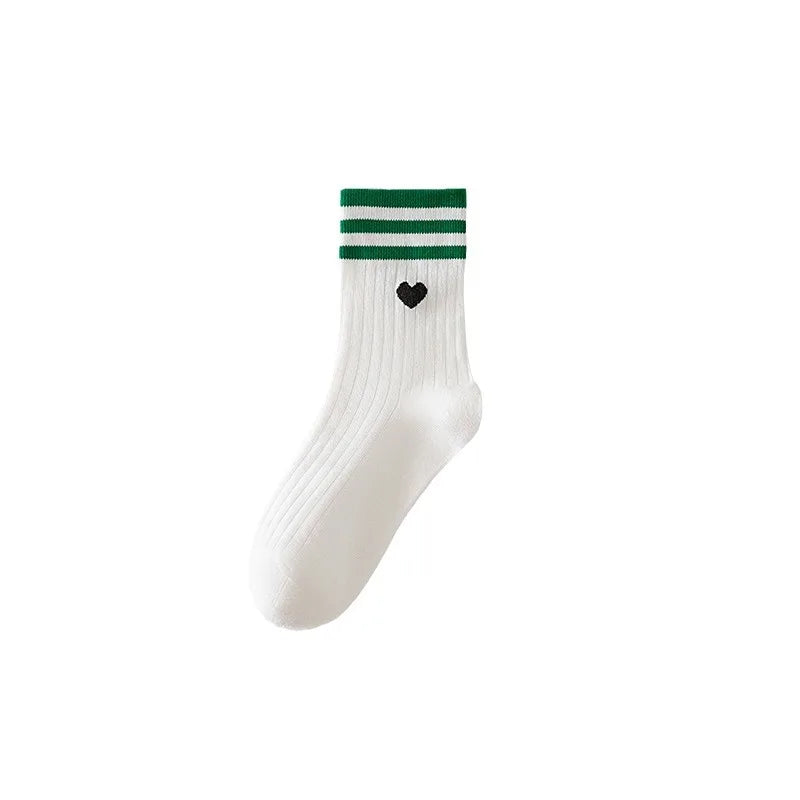 Lbsfy Women Socks Cotton Spring Winter Love Print Mid-tube Socks Harajuku Streetwear Harajuku Cute Korean Short Striped Sock Girl Gift