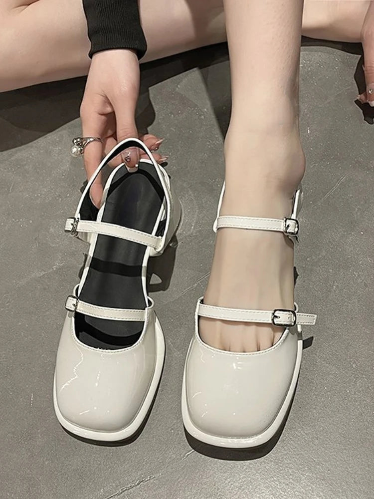 LBSFY  -  Office Lady Sandals Woman Spring 2024 Casual Elegant Pure Color Shoes Non-slip Korean Style Medium Heel Female Shoes Design Chic