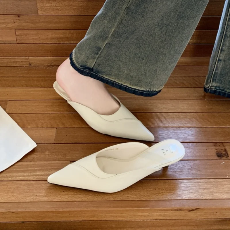 LBSFY  - Brand New Women Mules Shoes Fashion Pointed Toe Shallow Slip On Slipper Shoes Thin Low Heel Dress Sandals