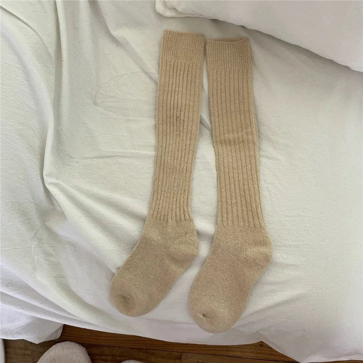 Lbsfy Wool Long Socks Cashmere Women Boot Solid Wool Thigh Stocking Skinny Casual Cotton Over Knee-High Fluffy Female Long Knee Sock