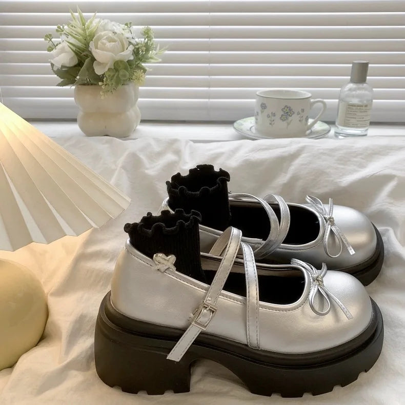 LBSFY -Chunky Platform High Heels Pumps Women Bowknot Shoes 2025 Autumn Leather Buckle Mary Jane Shoes Woman Thick Heeled Lolita Shoes