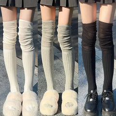 Lbsfy Solid Color Thigh High Stockings Women Trendy Casual Over The Knee Female Long Socks Thermal Warm Cotton Tall Tube Leggings