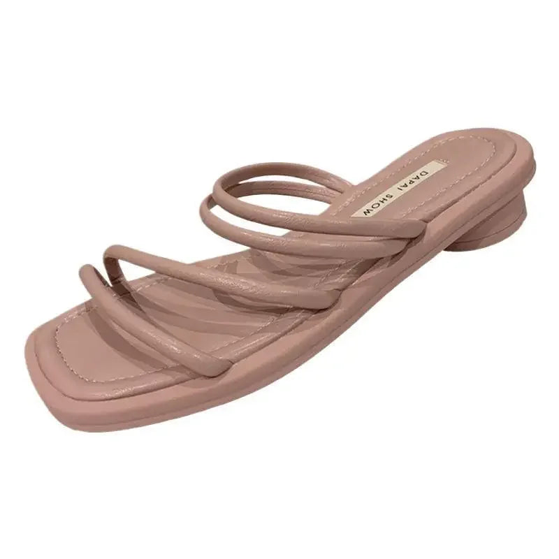 LBSFY -French Style Low Heel Sandals Women's Outdoor Wearable Slippers Exposed Toe Thin Strap Gentle Evening Breeze Slippers