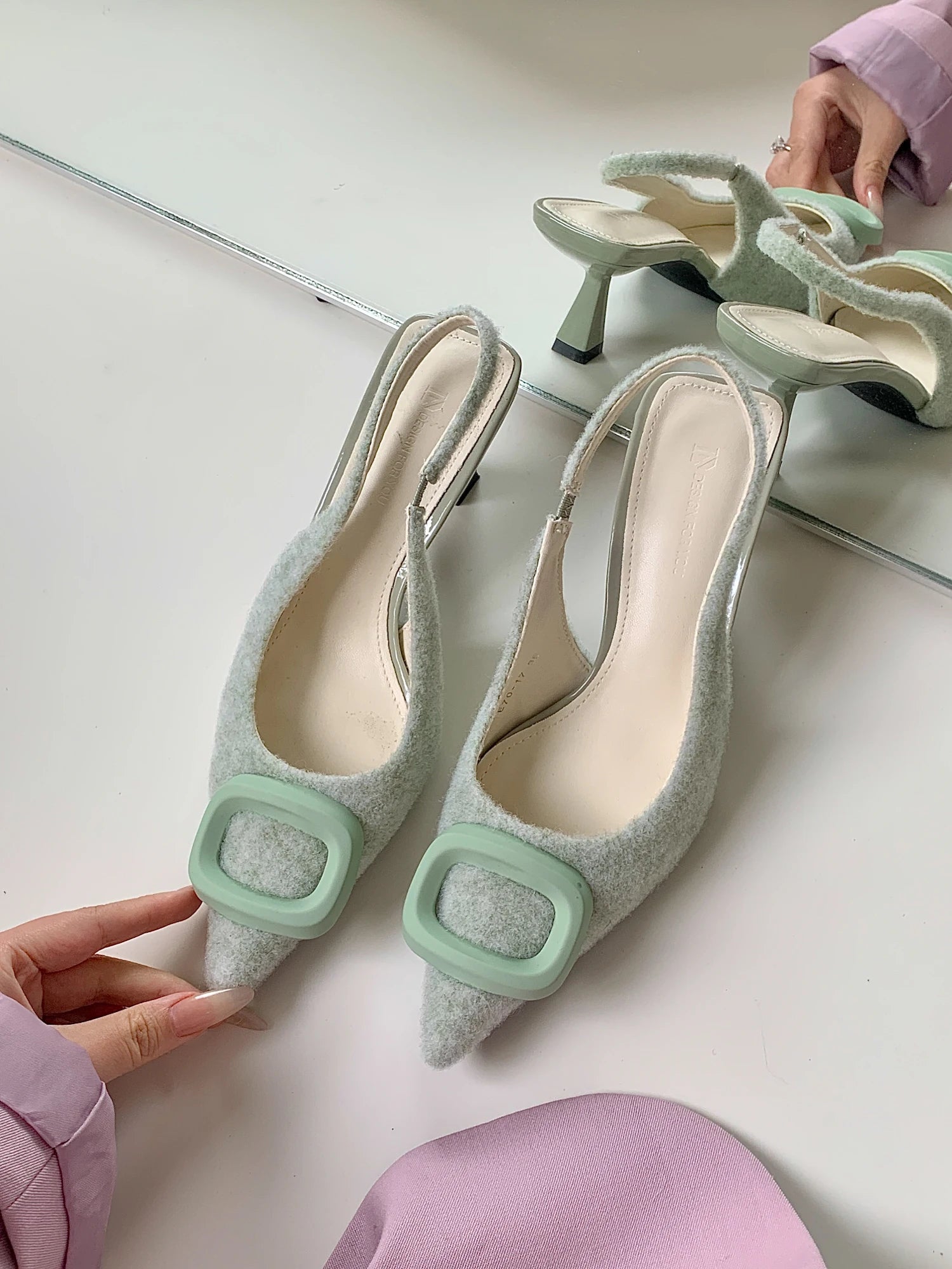 LBSFY  -  Ankle Strap Buckle Sandals Ladies Brand Designer Stiletto Pointed Toe Hollow Walking Show Shoes for Women Dress Pumps M