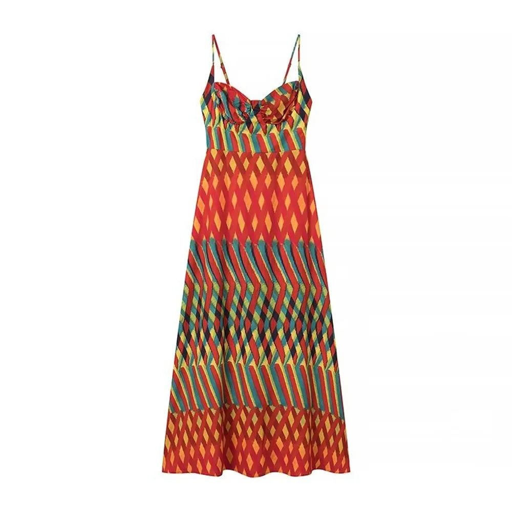LBSFY  -  2024 Spring New Product Women's Simple, Fashionable, Sexy, Slim Fit Long Printed Hanging Strap Dress