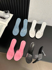 LBSFY  - Fashion Women Slippers Transparent Slides Mules Shoes Thin High Heels Black White Blue Pink Outside Summer Party Pumps Sandals