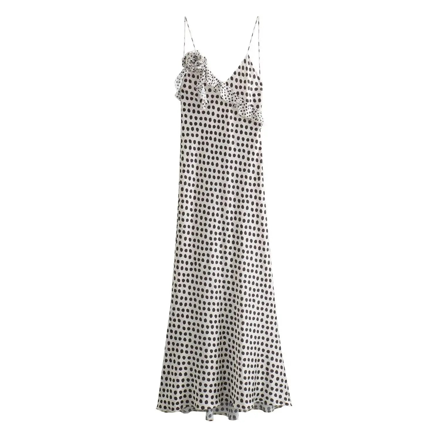 LBSFY -Women's Polka Dot Layered Decorative Satin Sleeveless Suspender Dress Ruffle Slim Chic Party Dress Fashion Female Clothing