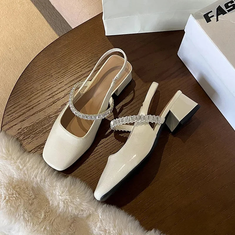 LBSFY -Comfortable Soft Leather High Heels Women's Sandals Summer New Style Fashion Mary Jane Shoes Square Toe Rubber Bottom