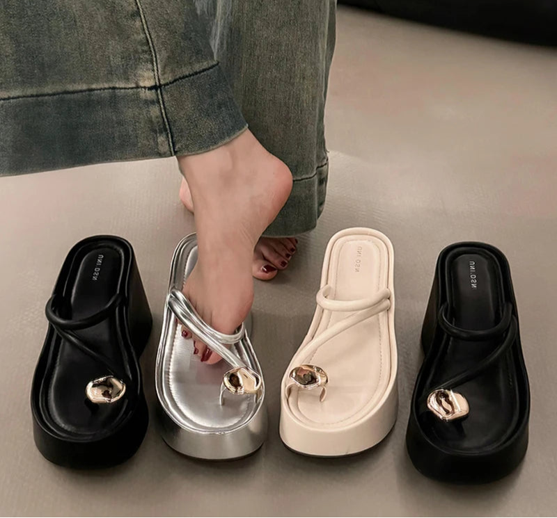 LBSFY - Summer Platform Wedges Heel Women Flip Flop Fashion Clip Toe Slippers Shoes Beach Vacation Female Slides