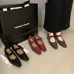 LBSFY  -   Ladies Flat Shoes High Quality Mary Janes Women's Pumps Elegant Dress Pumps Women Square Toe Buckle Strap Low Heel Shoe