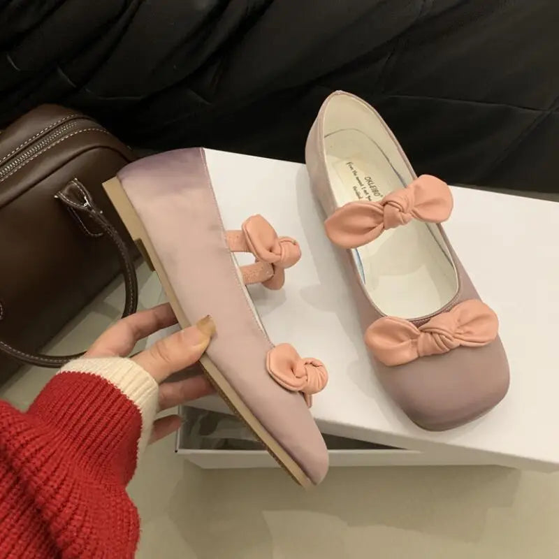 LBSFY  -  Spring Elegant Bow Women Flat Shoes Fashion Round Toe Shallow Slip On Ballerinas Shoes Casual Mary Jane Shoes Cute Girl