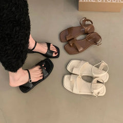 LBSFY -Brand Summer Women Sandals Soft Flat Heel Casual Ladies Gladiator Shoes Women Outdoor Beach Rome Sandals Vacation Slide