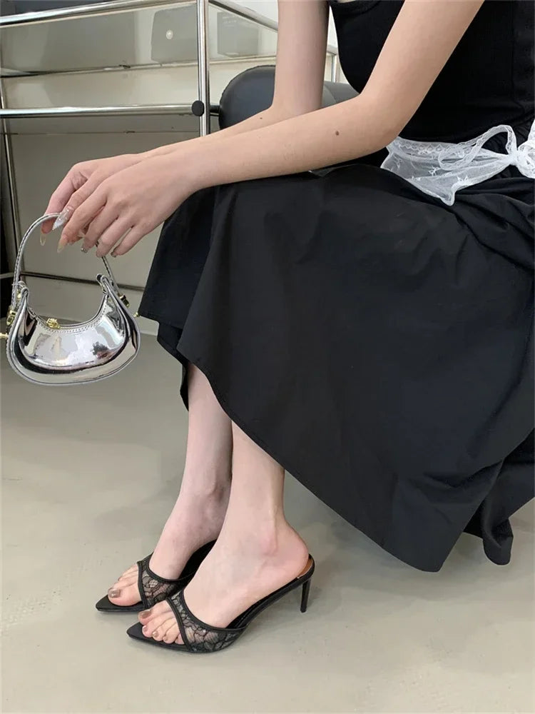 LBSFY -Summer Street Style Design Breathable Women Slippers Sexy Pointed Toe Thin High Heels Banquet Prom Mesh Shoes