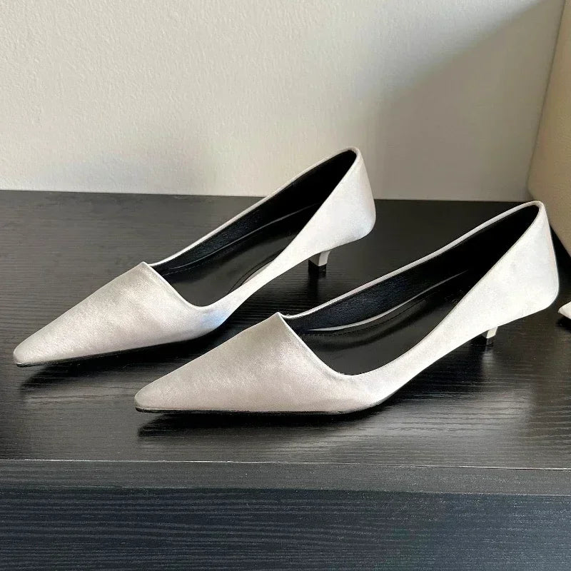LBSFY  -  Sexy Pointed Toe Satin Low Heel Women Pumps Elegant High Heels 3cm Comfort Shallow Office Mules Shoe Dress Shoes Zapatos Mujer