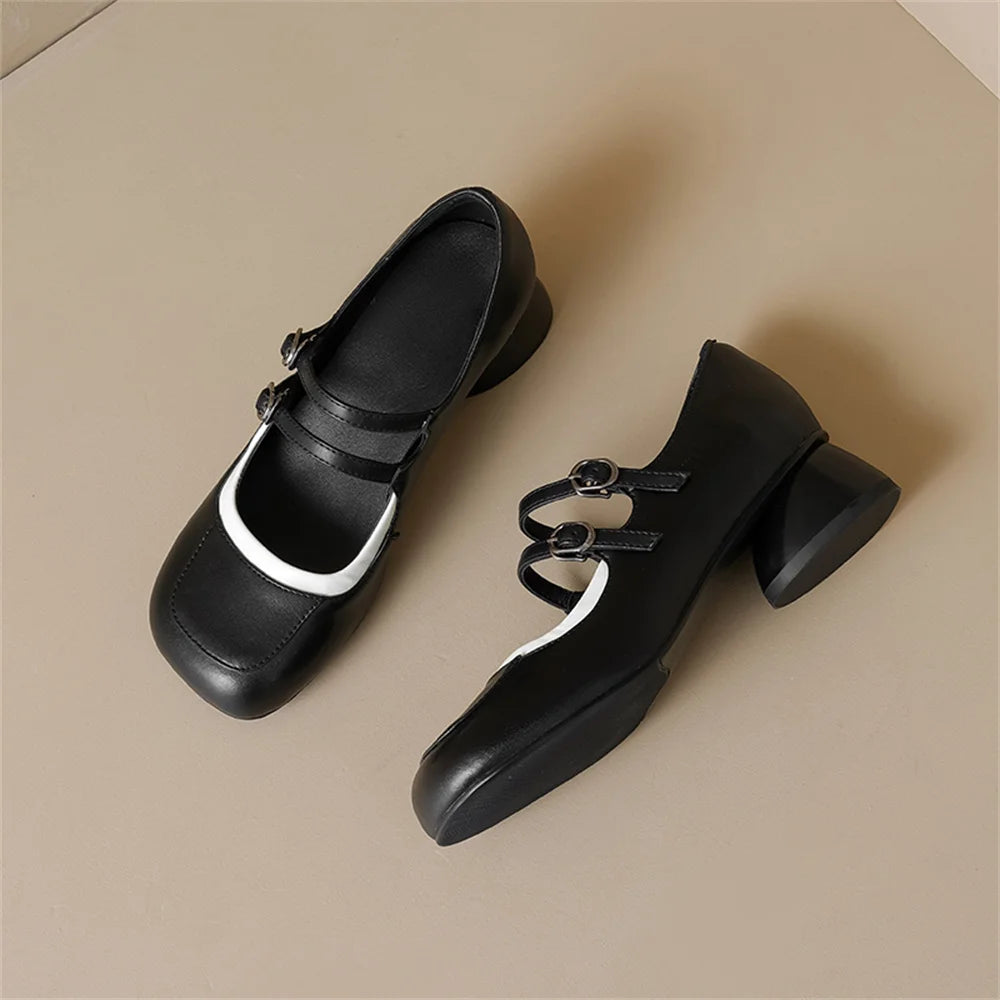 LBSFY  -  New Women's Mary Janes Shoes High Quality Genuine Leather High Heels Dress Shoes Buckle Strap Women's Party Shoes