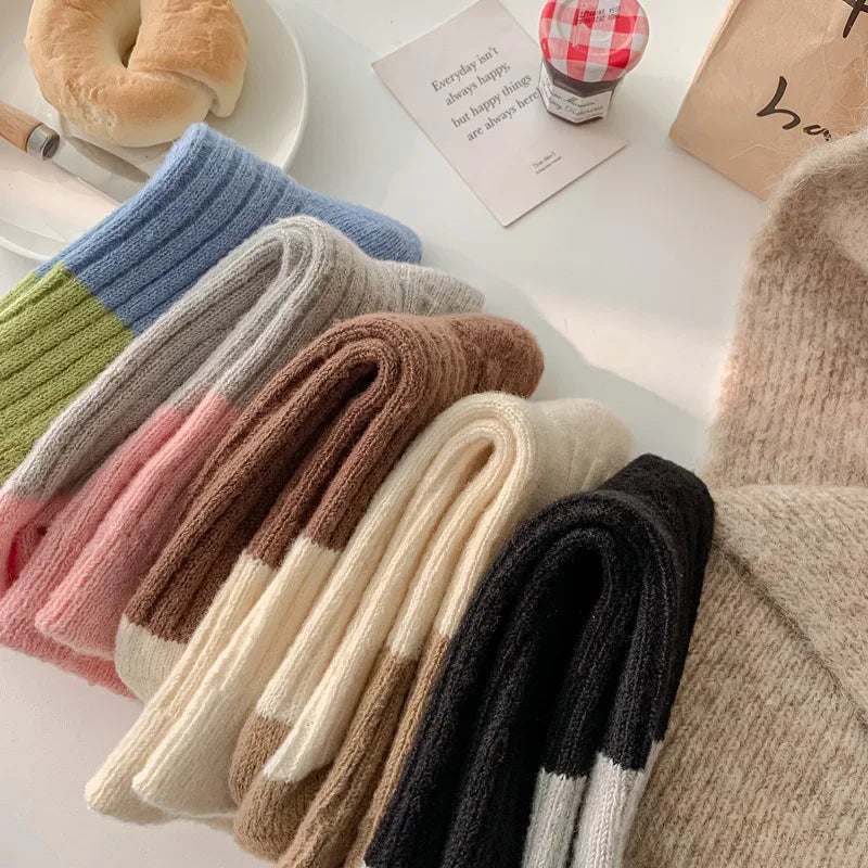 Lbsfy Cashmere Mid-calf Socks Women Korean Style Thickened Japanese Thermal Insulation Retro Wool Long Socks Autumn Winter