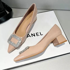 LBSFY -New Style Luxury Women's Fashion Metal Crystal Splice Women Pumps Kitten Thick Heel Elegant Party Ladies Shoes Zapatos De Mujer