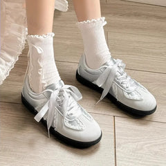LBSFY -Autumn Women Ballet Flats 2025 New Fashion Vintage Casual Shoes Non-slip Retro Lace Up Outdoor Leisure Shoe Vulcanized Shoes