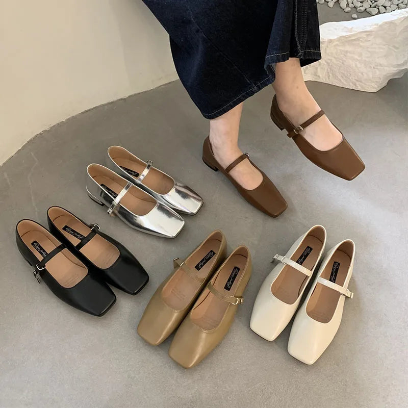 LBSFY  -  2024 Summer Sliver New Brand Women Flats Fashion Square Toe Shallow Mary Jane Shoes Soft Casual Ballet Shoes Slingback Shoes