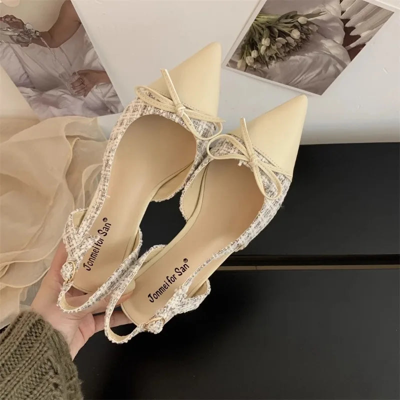 LBSFY -New Style Luxury Women's Closed Girls Bowknot Low High Fashion Stiletto Pointed Toe Buckle High Heels Party Prom Shoes