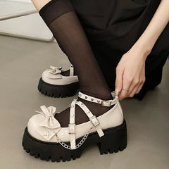 LBSFY  -  Y2K Rivet Ankle Strap Mary Janes Women 2024 New Chain High Heels Platform Pumps Woman Bowknot Thick Bottom Punk Gothic Shoes