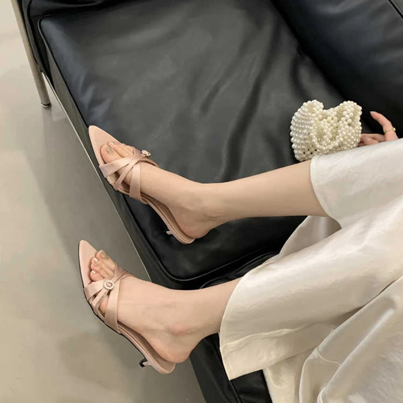 LBSFY  Summer Women's Fashion Low Heel Slippers Elegant Crystal Open Toe Slides Design Style Banquet Party Sandals Shoes