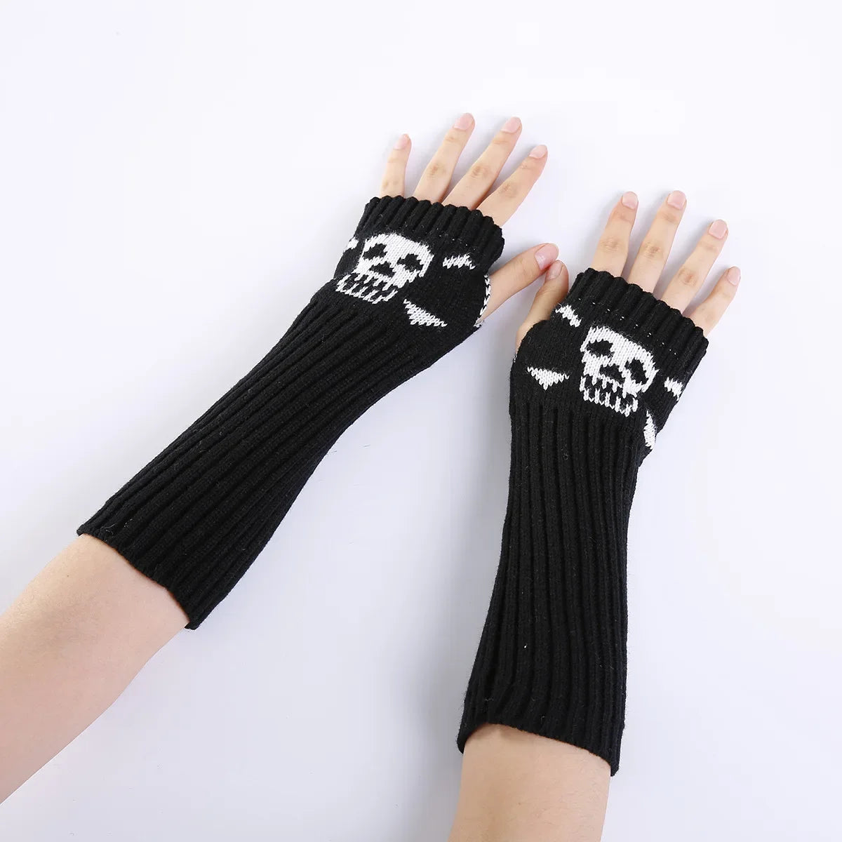 Lbsfy Skull Stockings Gloves Set Punk Women Harajuku Dark Gothic Y2K Long Socks Knee Lolita Girls High Socks Cosplay Accessories