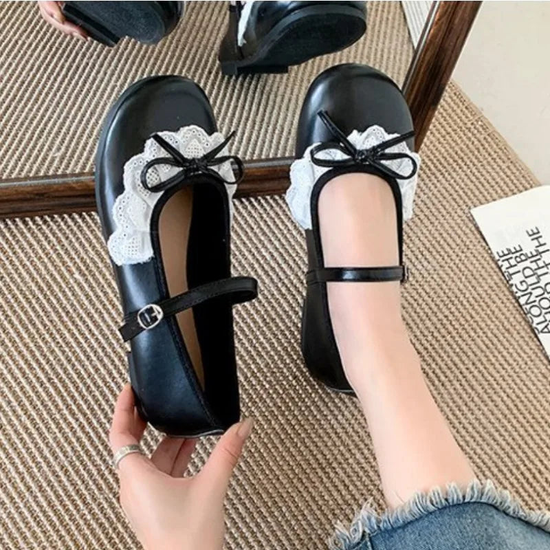 LBSFY -2025 Autumn Lace Women Mary Jane Shoes Fashion Shallow Round Toe Lolita Shoes Ladies Elegant Outdoor Single Shoes Women Loafers