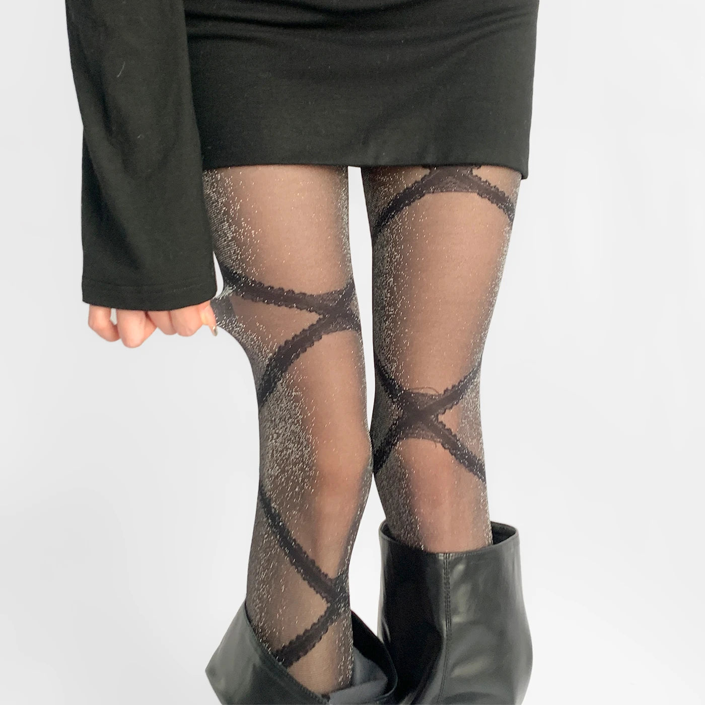 Lbsfy Sexy Black Glitter Silver Onion Stockings Cross Line Stockings Women Punk Pantyhose Lace Tights Night Club Party Accessories