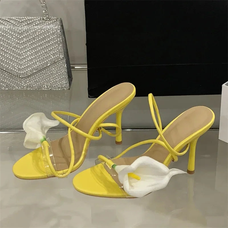 LBSFY -Summer Sexy Flower Narrow Band Women Sandals Street Style Open Toe Thin Heels Party Prom Shoes