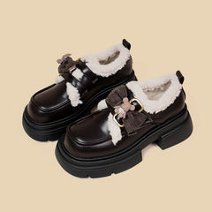 LBSFY  -   Cute Girls Uniform Chunky Princess Shoes Female Women Brown Platform Pumps Retro Loafers Winter Warm Plush Shoes