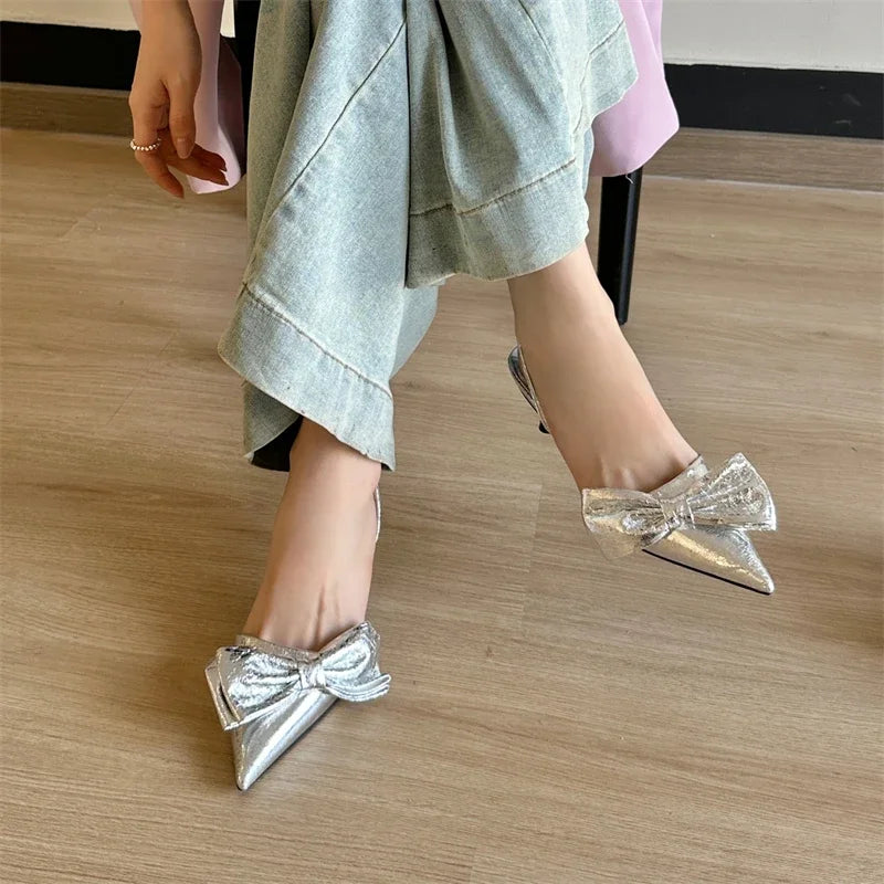 LBSFY  -  Street Style Butterfly-knot Pumps Sexy Pointed Toe Thin Heels Woman Shoes Elegant Slingbacks Sandalias Mujer