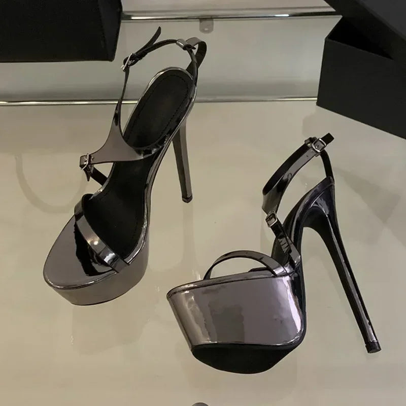 Lbsfy Platform Sandals Women Buckle Strap Party Stripper Super High Heels Ladies 16CM Open Toe Thin Heels Designer Woman Shoes