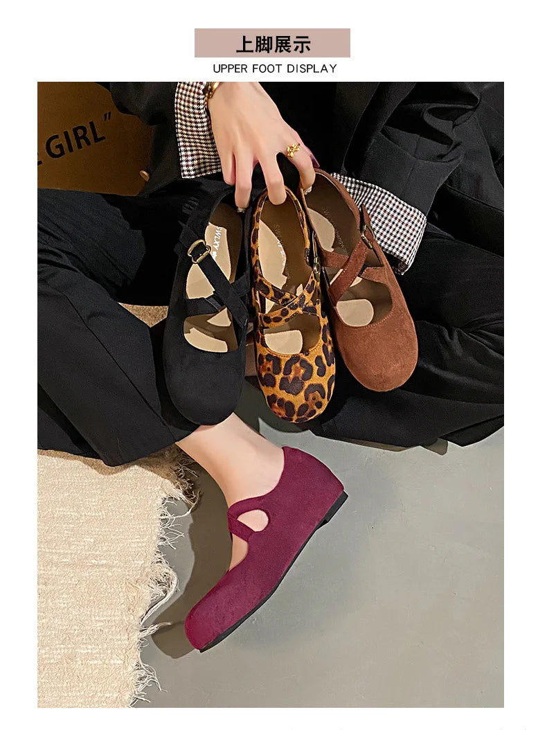 LBSFY -Retro Faux Suede Flat Internal Increase Women Dance Shoes 2025 Spring Autumn New French Casual Commuting Mary Jane Shoes Woman