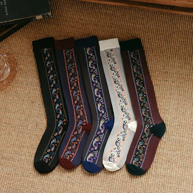 Lbsfy Japanese Kawaii Long Socks Stockings Women Ethnic Style Knee Socks Floral Embroidery Harajuku Vinage Girls Cute Socks Stockings