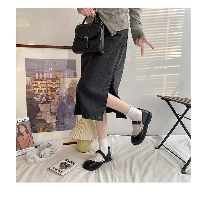 LBSFY -Lace Princess Kawaii Cute Lolita Shoes Student Jk Uniform Shoe Retro Sweet Girls Vintage Black Brown Gothic Round Toe Loafers