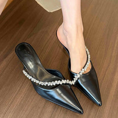 LBSFY  Summer Women's Fashion Crystal Mules Slippers Elegant Cover Toe Dress Slides Ladies Dancing Party High Heel Shoes