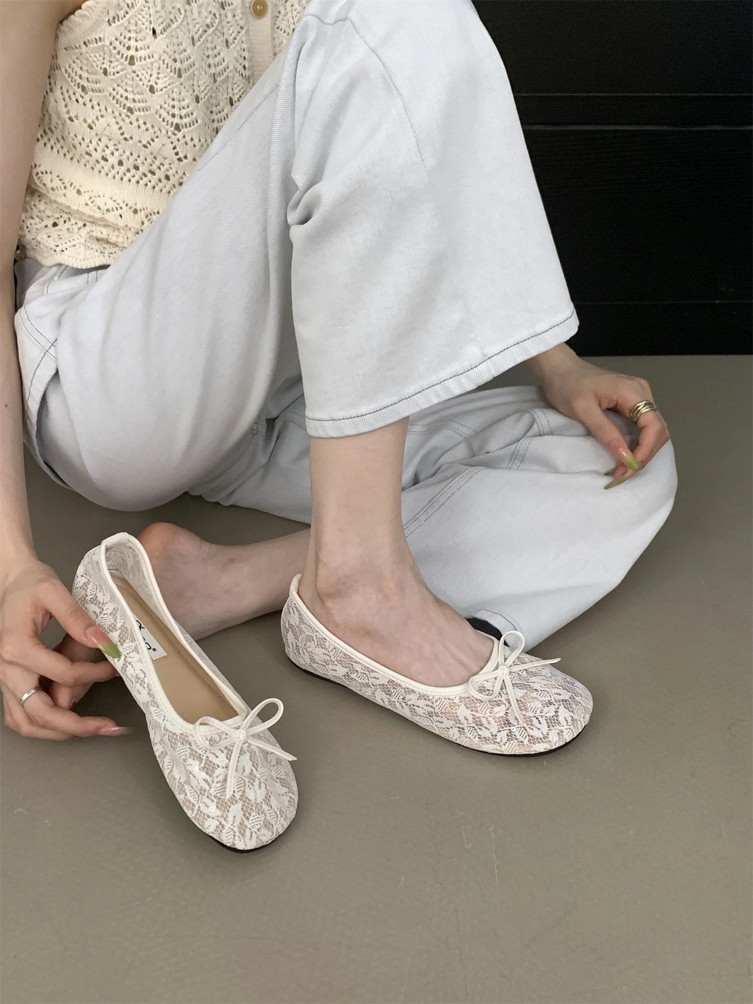 LBSFY -Summer Fashion Concise Round Head  Women Ballet Flats Low Heels Bow Mesh Party Slide Mules Casual Shoes Zapatos De Mujer