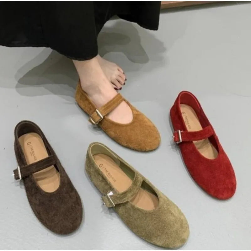 LBSFY -Autumn Fashion Flat Ballet Shoes Women Shallow Ballet Leather Round Toe Female Ballerina Soft Moccasin Mary Janes Shoes