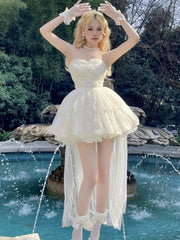 LBSFY -Mesh Patchwork Vintage Elegant Solid Chic Mini Dress Women Fashion Party Birthday Princess Dresses Female Clothes Spring Summer