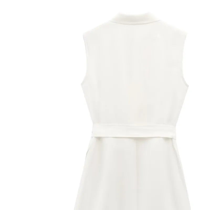 LBSFY -Fashion Simple Slim Fit Blended Short Dress Elegant Solid Color Lapel Summer Dress With Belt Dresses Bouble Breasted Dress