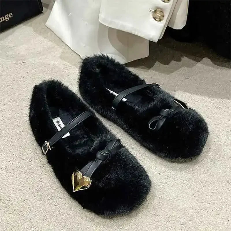 LBSFY  -  Fashion Round Toe Wool Ballet Flats Woman Concise Warm Plush Loafers Ladies Brand Design Fluffy Mary Jane Shoes Zapatos De Mujer