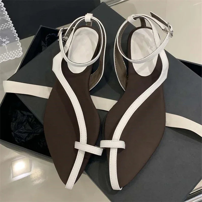 LBSFY -Summer Pointed Clip Toe Flat Heels Women Sandals Fashion Buckle Strap Casual Beach Party Flip Flops Shoes