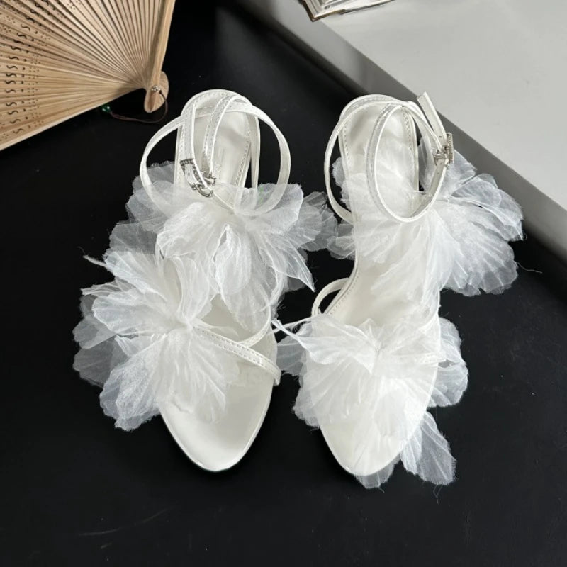 LBSFY  -  Lace Flower High Heels Women Luxury Designer Sandals Female Open Toe Thin Band Flowers Fashion Party Dress Shoes Pumps Woman