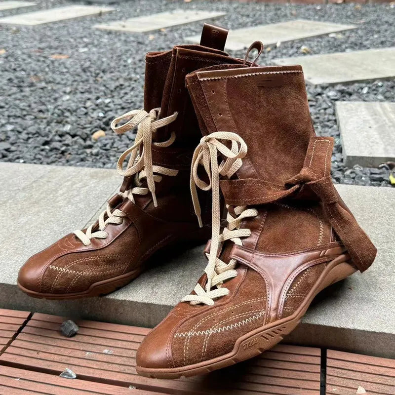 LBSFY  -   Vintage Mixed-color Height Increasing Women Boxing Training Boots Fashion Autumn Winter Faux Suede Sneakers Short Boots Shoes