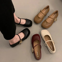 LBSFY -Women Flat Shoes Fashionable and Versatile Square Toe French Mary Jane Shoes Women New Summer Soft Soled Beanie Shoes