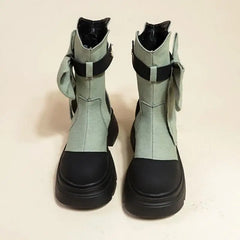 LBSFY  -  Canvas Sweet Big Bow Short Boots Women 2024 Autumn Platform Ankle Boots Fashion Splicing Shoes Round Toe Femme Botas Mujer